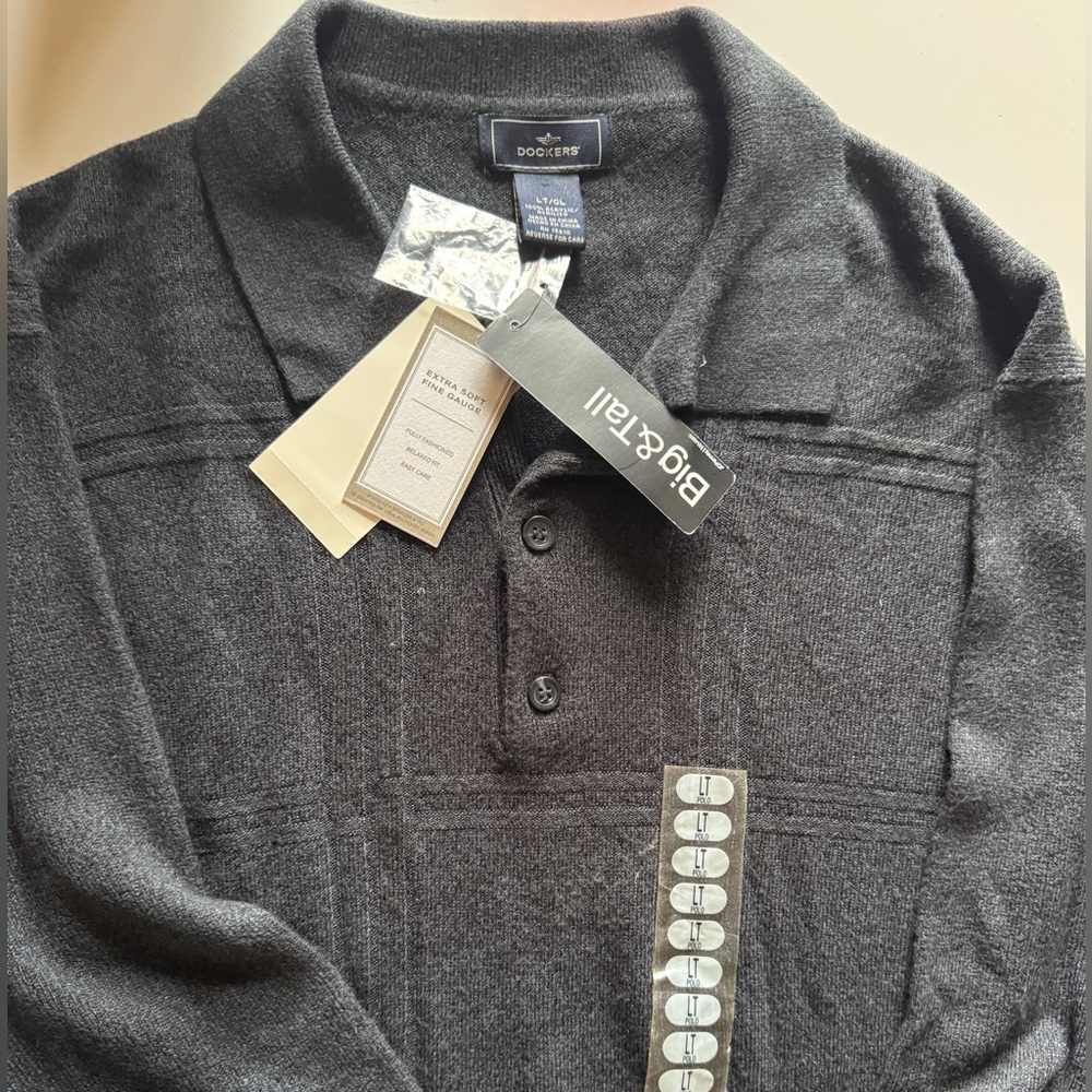Dockers Navy/Charcoal Polo Long Sleeve NWT